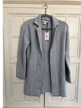 Sincerly Jules Light Gray Chevron Open Front Cardigan Blazer
